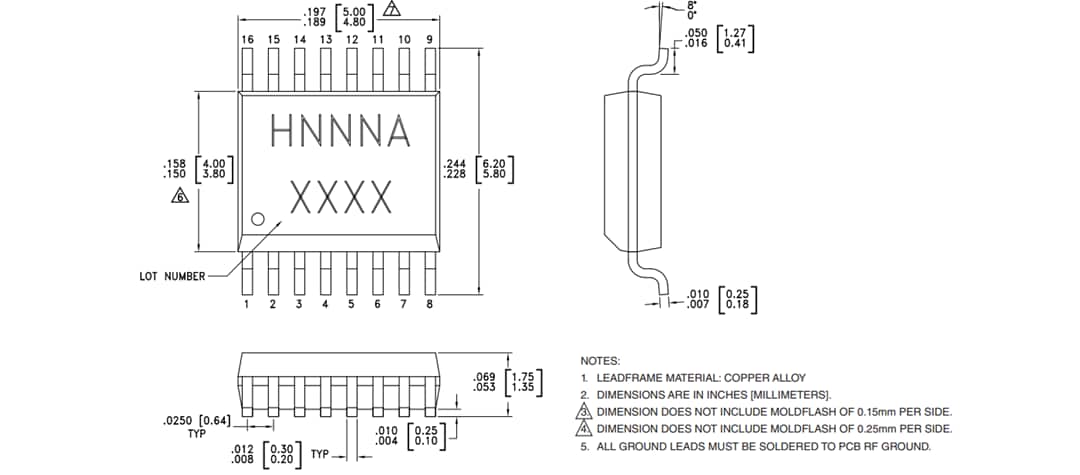 Mechanical Drawing - Analog Devices Inc. HMC241AQS16 SP4T Non-Reflective Switch Mechanical Drawing - Analog Devices Inc. HMC241AQS16 SP4T Non-Reflective Switch