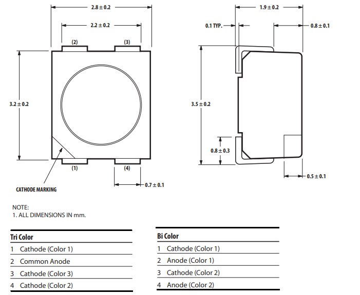 Mechanical Drawing - Broadcom HSMF LED Indicators Mechanical Drawing - Broadcom HSMF LED Indicators