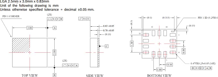 Mechanical Drawing - Bosch BMI323 6-Axis Inertial Measurement Unit (IMU) Mechanical Drawing - Bosch BMI323 6-Axis Inertial Measurement Unit (IMU)
